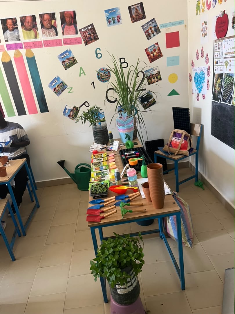 Atelier de jardinage installe en salle de classe